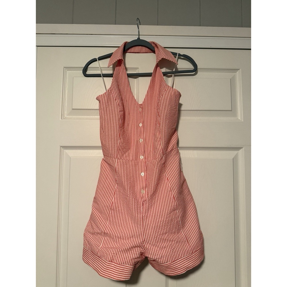 Maeve‎ Halter Striped Romper Resort Beach Retro Preppy Summer Americana NO Belt